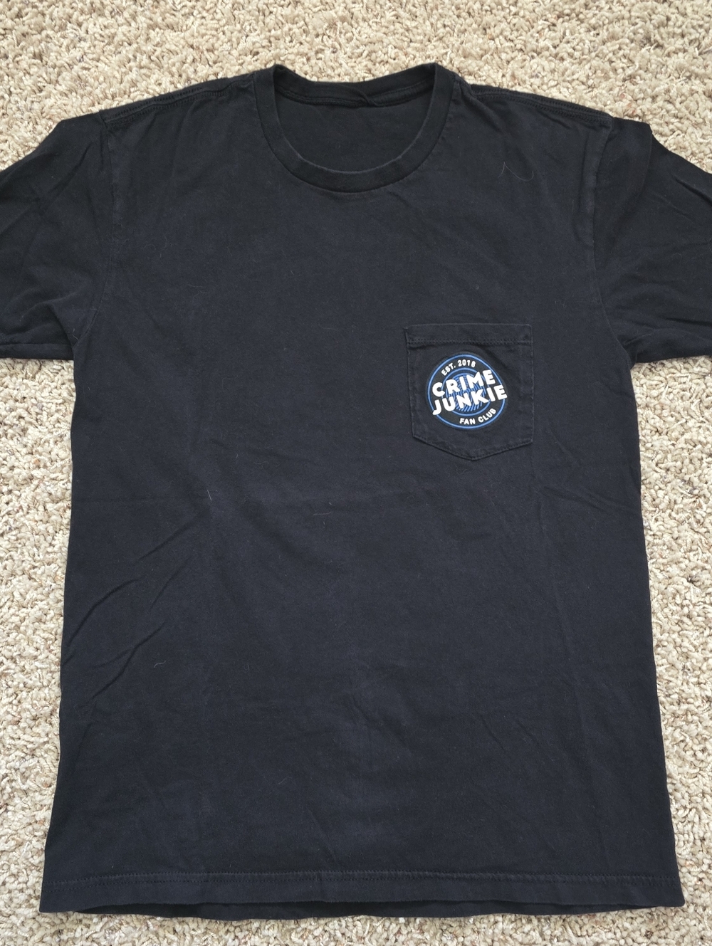 Crime Junkie Fan Club Black Blue And White T-shirt With Front Pocket - Picture 6 of 8